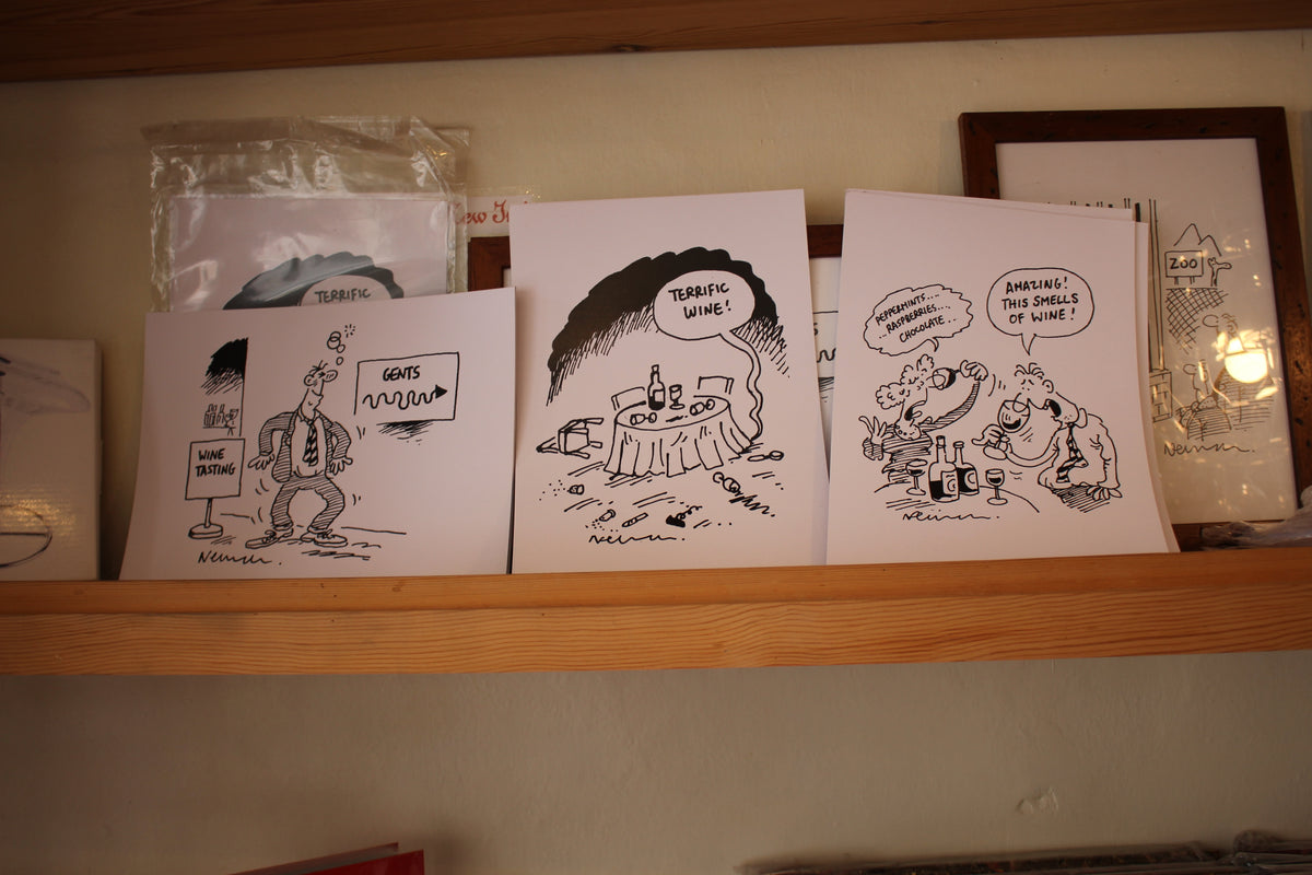 Nick Newman Wine Cartoon framed in wood